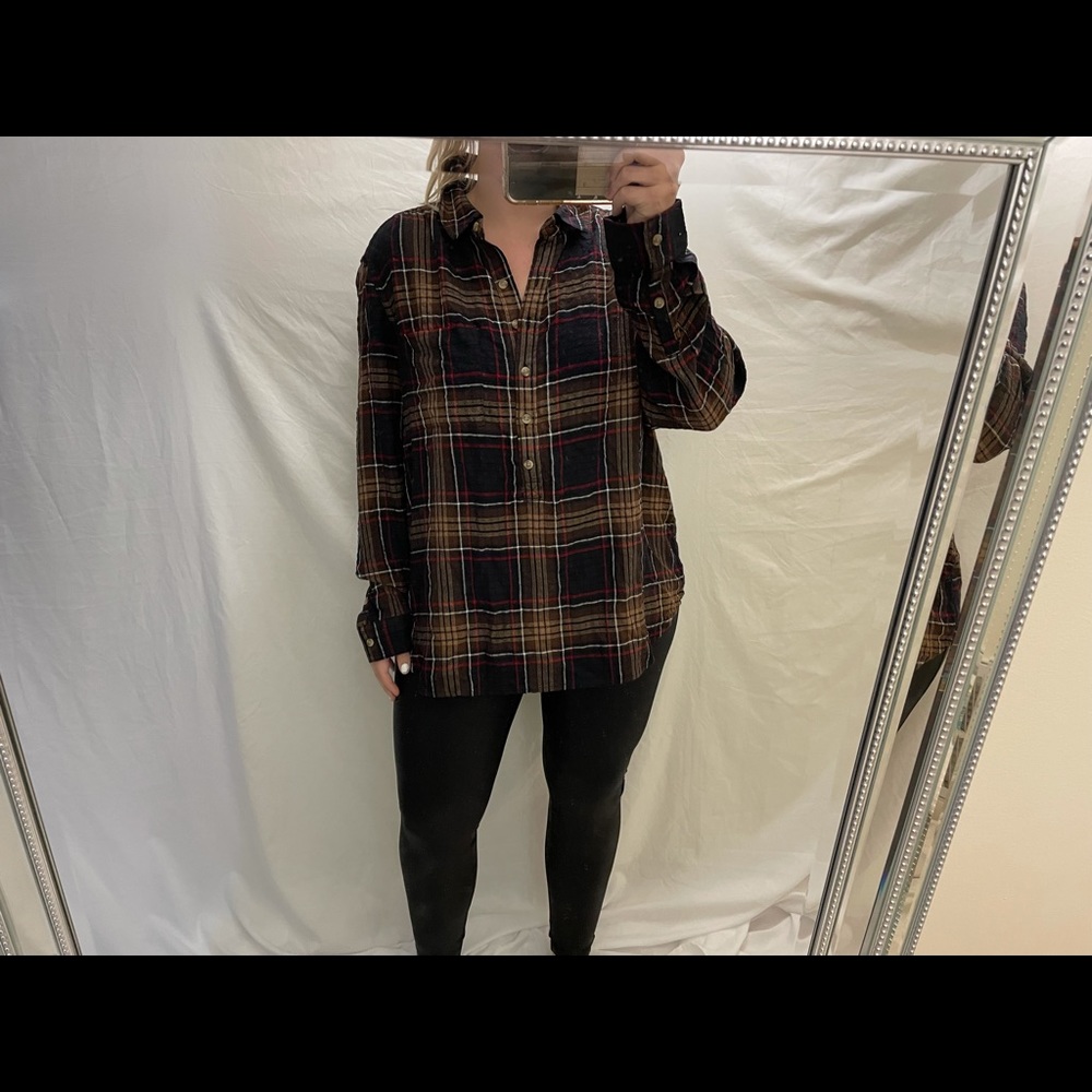 Plaid half button down top NWT